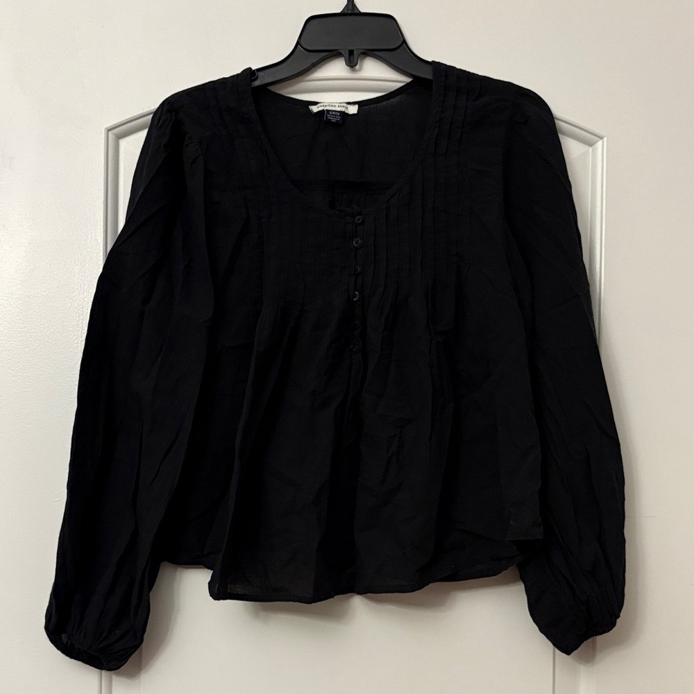 American Eagle Black Long-Sleeve Peasant Blouse - Women